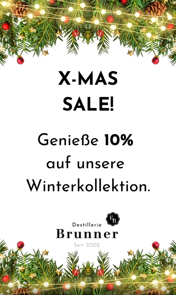 Spare 10% mit den Weihnachtsrabatten der Destillerie Brunner auf viele beliebte Schnäpse aus Vorarlberg!