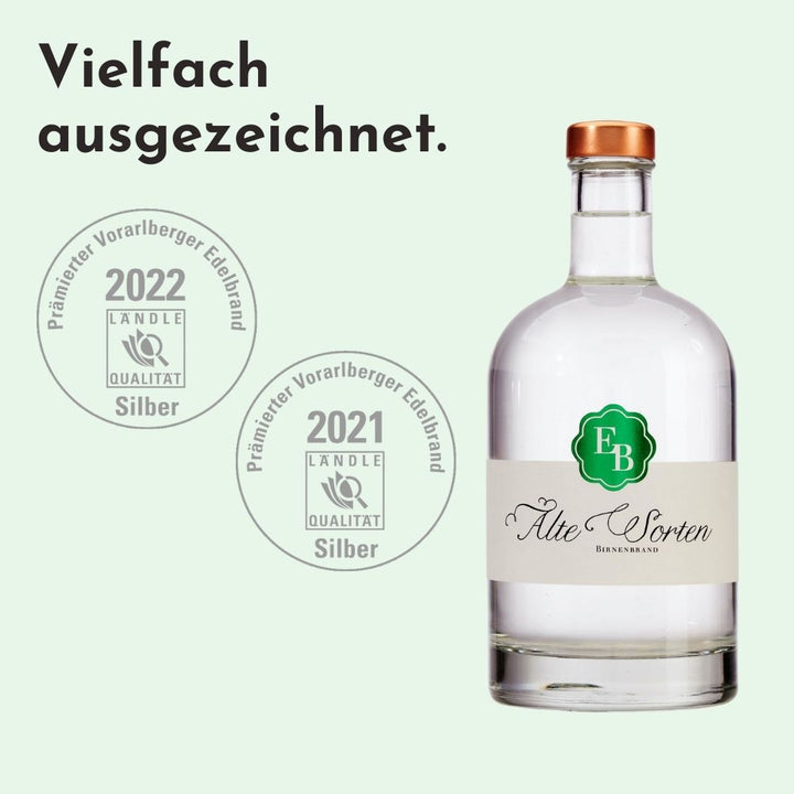 Der Birnenbrand Alte Sorten der Destillerie Brunner wurde bei der Vorarlberger Landesprämierung von einer Fachjury vielfach hervorragend bewertet.