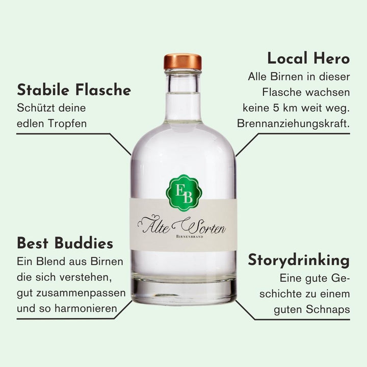 Eigenschaften des Birnenbrand Alte Sorten der Destillerie Brunner, welche ihn einzigartig machen.
