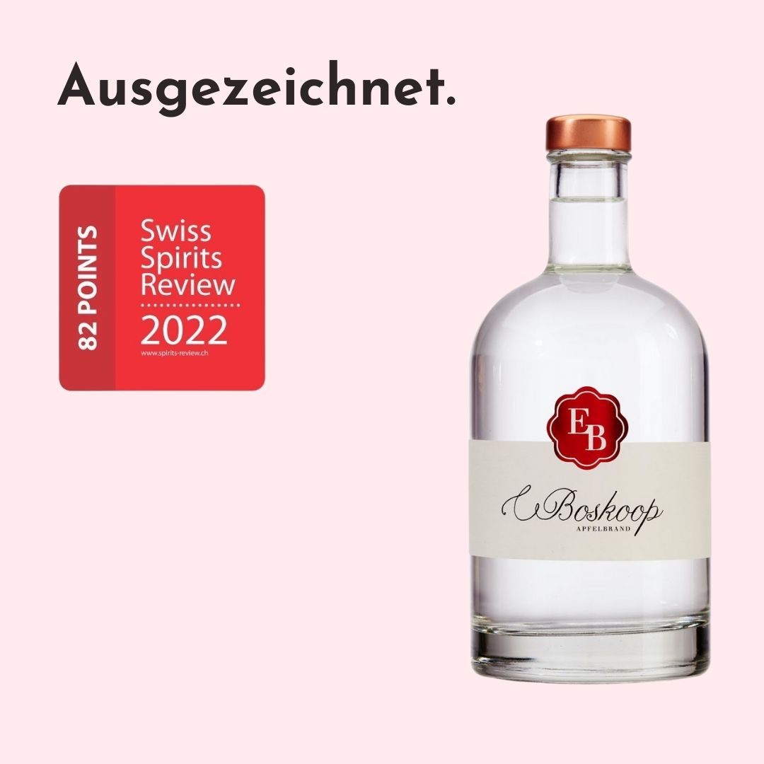 Der Boskoop Apfel Schnaps der Destillerie Brunner wurde bei der Swiss Spirits Review von einer Fachjury hervorragend bewertet.