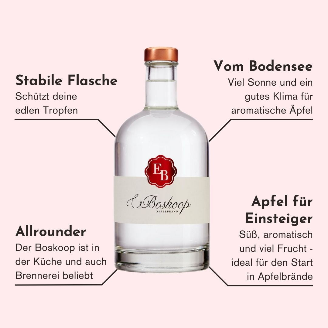 Eigenschaften des Boskoop Apfel Schnaps der Destillerie Brunner aus Vorarlberg, welche den Brand einzigartig machen.