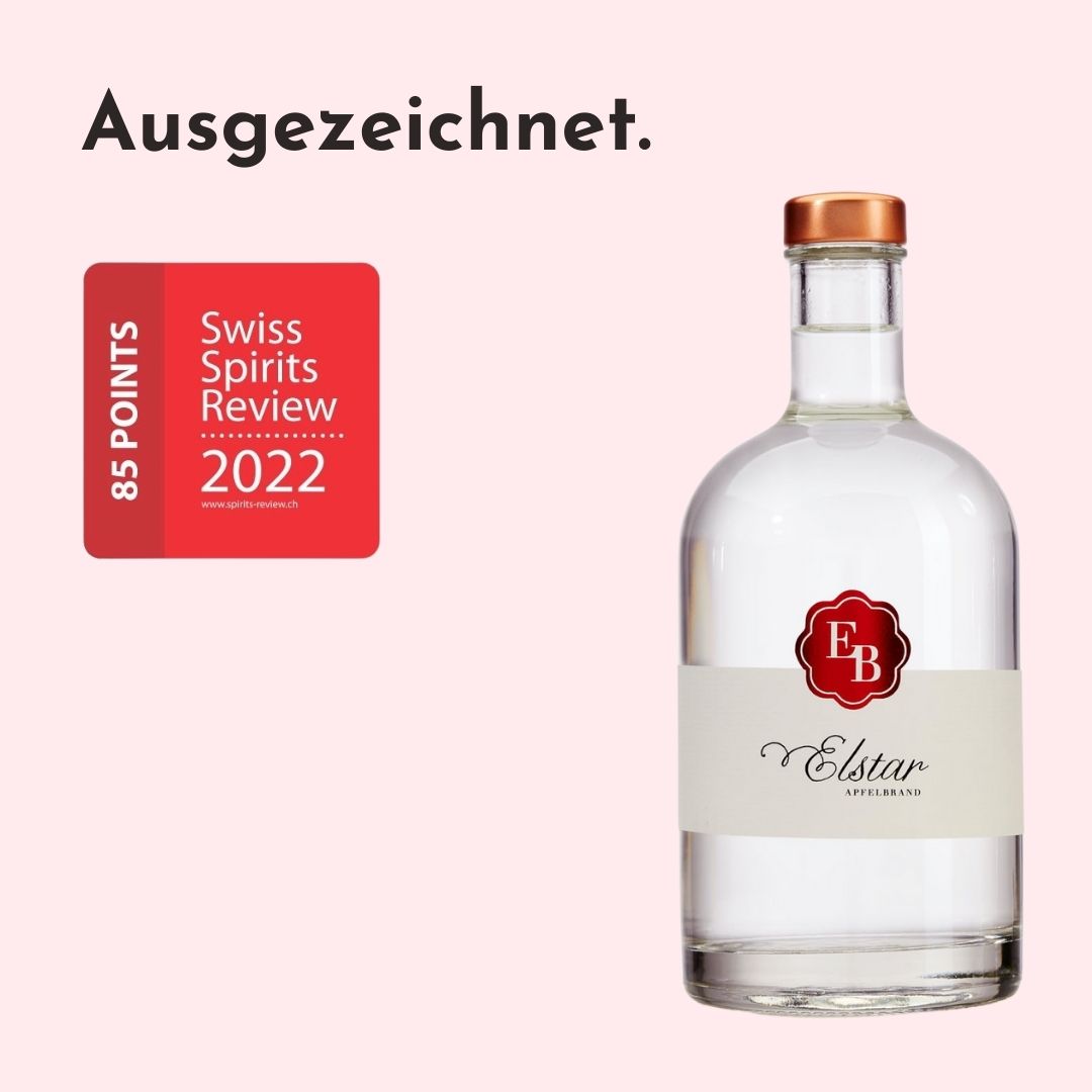 Der Elstar Apfel Schnaps der Destillerie Brunner wurde bei der Swiss Spirits Review von einer Fachjury hervorragend bewertet.