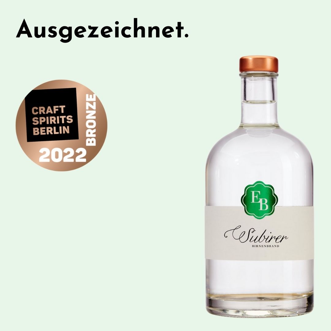 Der Subirer Schnaps der Destillerie Brunner aus Österreich wurde international bei den Craft Spirits Berlin von einer Fachjury hervorragend bewertet.