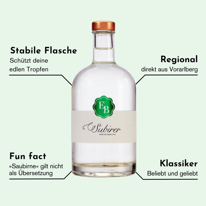 Eigenschaften des Subirer Schnaps der Destillerie Brunner aus Vorarlberg, welche den Brand einzigartig machen.