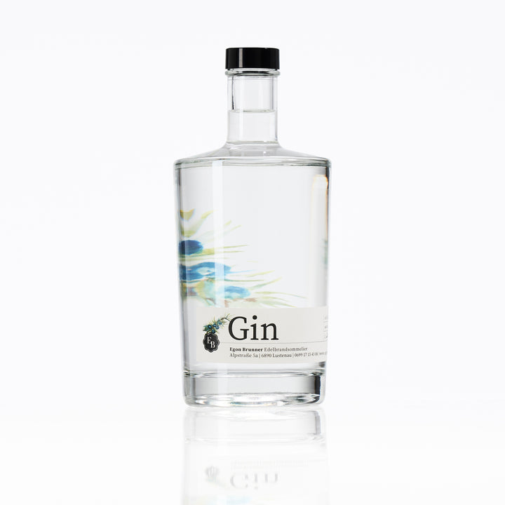 Flasche London Dry Gin der Destillerie Brunner.