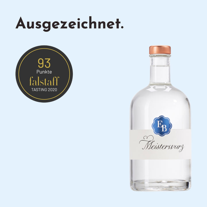 Meisterwurz Schnaps mit 93 Punkten bei der Falstaff Spirits Trophy 2020.