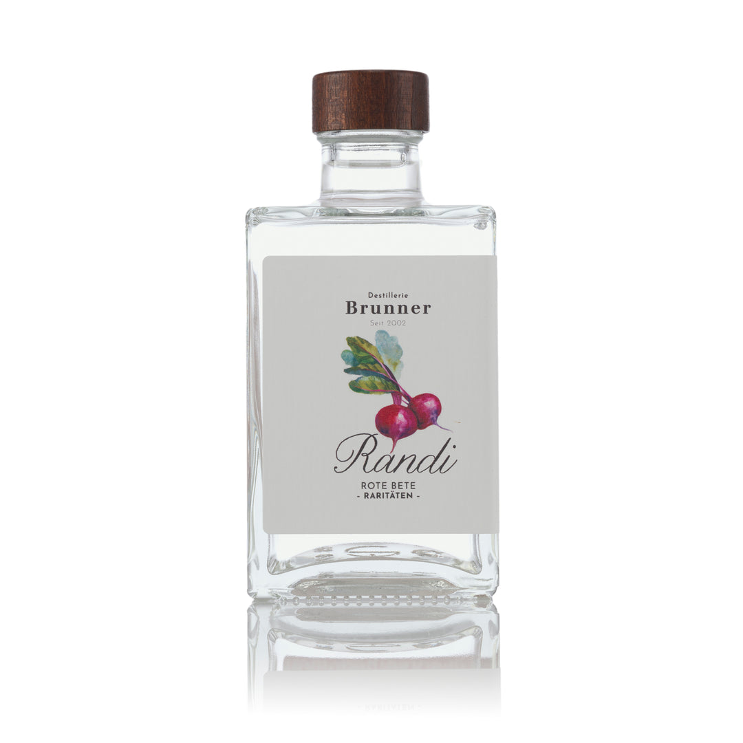 Flasche BIO Randi Rote Bete Schnaps der Destillerie Brunner.