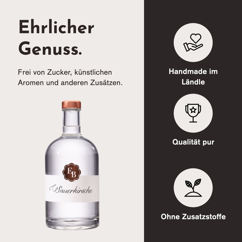 Handgemacht in Vorarlberg, ohne Zusatzstoffe: Weichselschnaps der Destillerie Brunner.