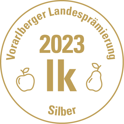 Vorarlberger Landesprämierung 2023 Silber Medaille für den Obstbrand der Destillerie Brunner.