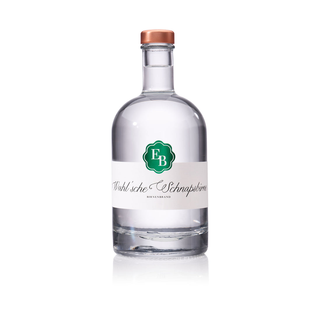 Flasche Wahlsche Schnapsbirne der Destillerie Brunner.