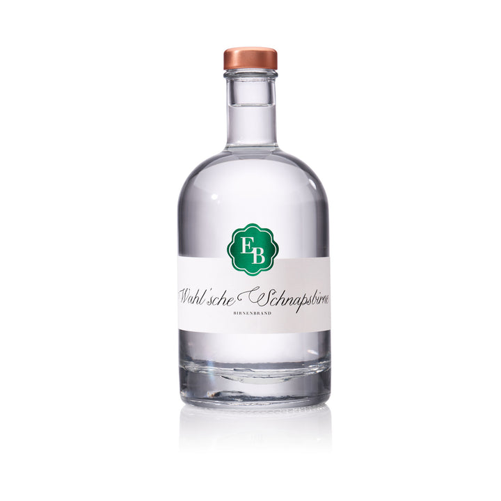Flasche Wahlsche Schnapsbirne der Destillerie Brunner.